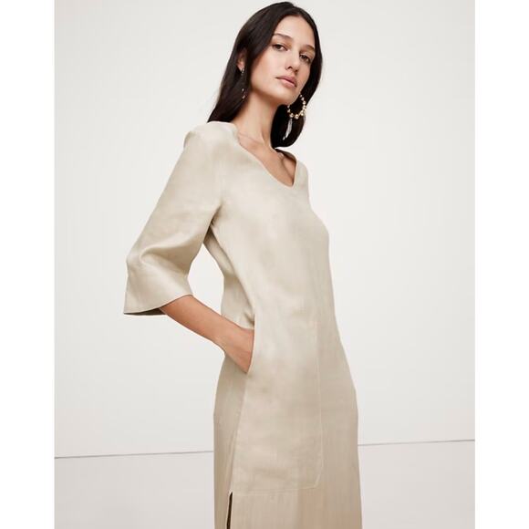 New Banana Republic Linen Scoop Neck Maxi Dress  Beige XL Extra Large Cover-Up - Picture 3 of 12